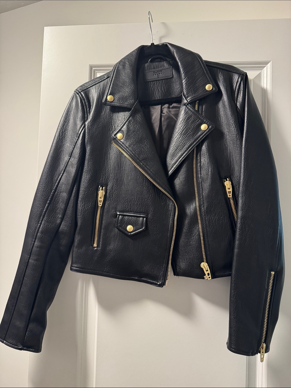 Blank NYC Black Faux Leather Moto Jacket with Gold Hardware